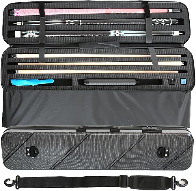 Hard PC 3X3 Pool Cue Case - Durable Shockproof Design, Holds 3 Cues,Portable with Adjustable Shoulder Strap, Ideal for Pool Enthusiasts and Professional Players