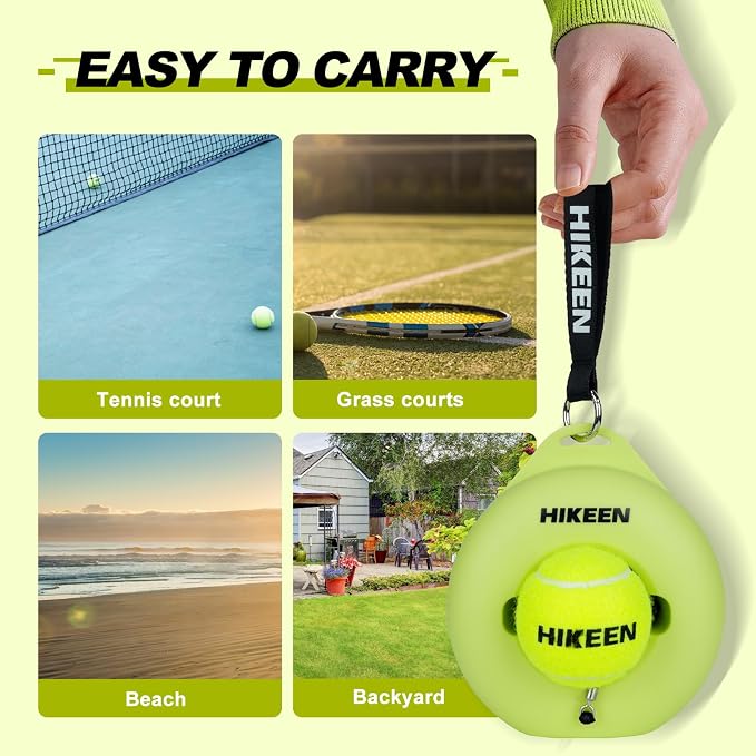 Hikeen Premium Tennis Trainer Rebound with Metal Base,Portable Solo Tennis Trainer Set with 3 Highly Elastic String Balls,Tennis Practice Equipment for Adult Kids an Beginners