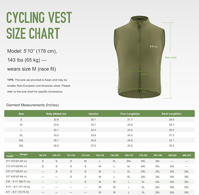 GRC Men's Windproof Cycling Vest, Running & Bike Vests with Two-way Zipper, Lightweight Sleeveless Windbreaker for Outdoors