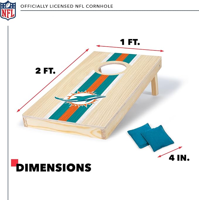 NFL Football Portable Size 1' x 2' Solid Wood Cornhole Set with Direct Print HD Team Graphics – Travel Size