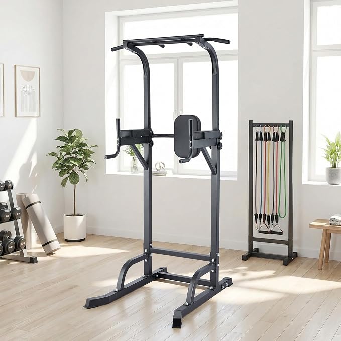 Free Standing Power Tower Pull Up Bar and Dip Station,Adjustable Strength Training Pull-Up Bars for Full Body Workout, Multifunction Dip Station Home Gym for Pull-Ups, Dips, Push-Ups, Leg Raises