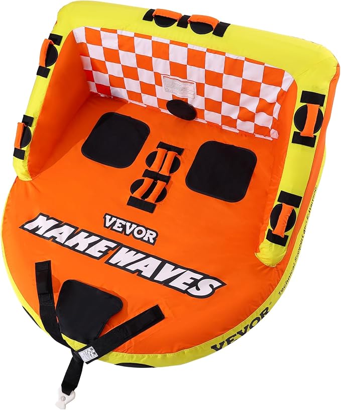 VEVOR Towable Tube for Boating, 1-2 Riders Inflatable Towable Tubes with Deck Seats and Backrest, 340 lbs Water Sport Tube for Boat to Pull, Full Nylon Cover, EVA Grab Handles and Speed Safety Valve