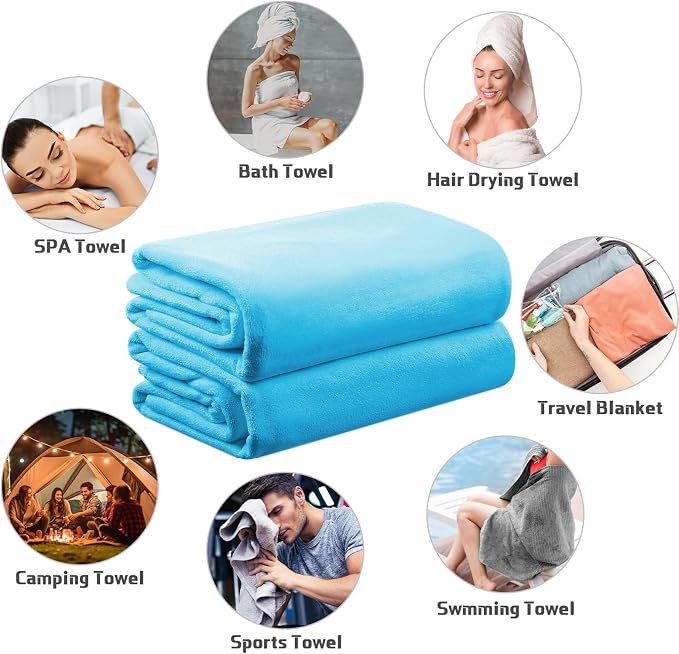 Mixweer 2 Pcs Oversized Bath Towels, 40 x 80 Inch Giant Microfiber Jumbo Bath Sheets Ultra Soft Bathroom Microfiber Quick Dry Absorbent Shower Towels for Spa Camping Beach (Lake Blue)