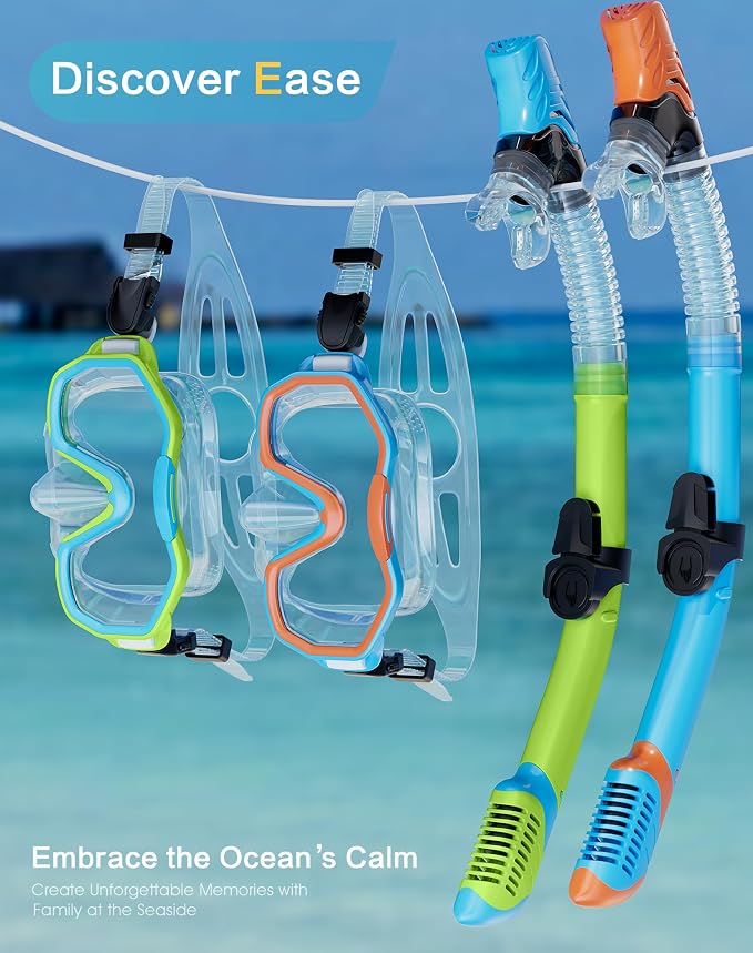 Snorkeling Gear for Adults Kids, Dry-Top Snorkel Set, 180°Panoramic Wide View Diving Mask Breathing Freely Snorkel Mask for Snorkeling Scuba Diving Swimming Travel