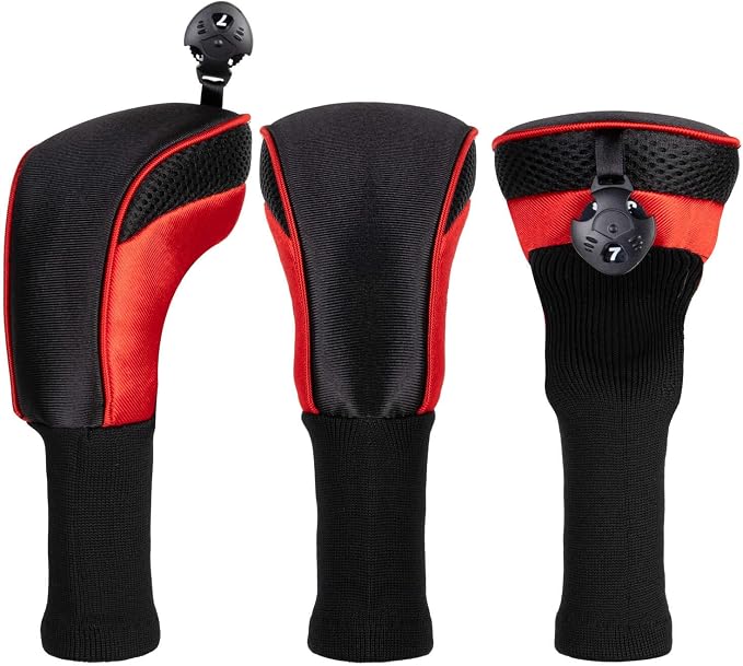 Golf Club Head Cover for Driver Fairway Hybrid 3 Pcs Woods Headcovers, Golf Accessories Head Covers Set with Interchangeable No. Tags 3 4 5 7 X Golf Accessories for Men Women