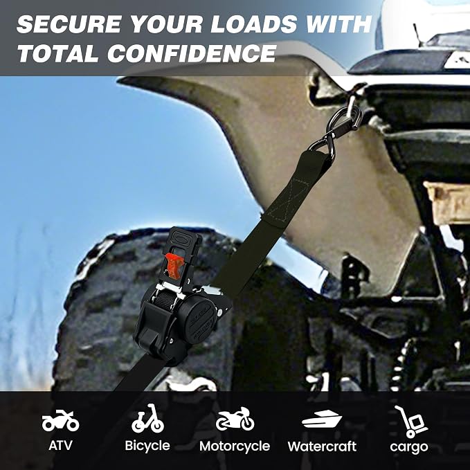 Retractable Ratchet Straps 1" x 13Ft, Heavy Duty Self Retracting Tie Down Straps, 1800lb Break Strength Auto Retract Cargo Straps for Truck, Trailer, Motorcycle, ATV, UTV, (Black, 4 Pack)