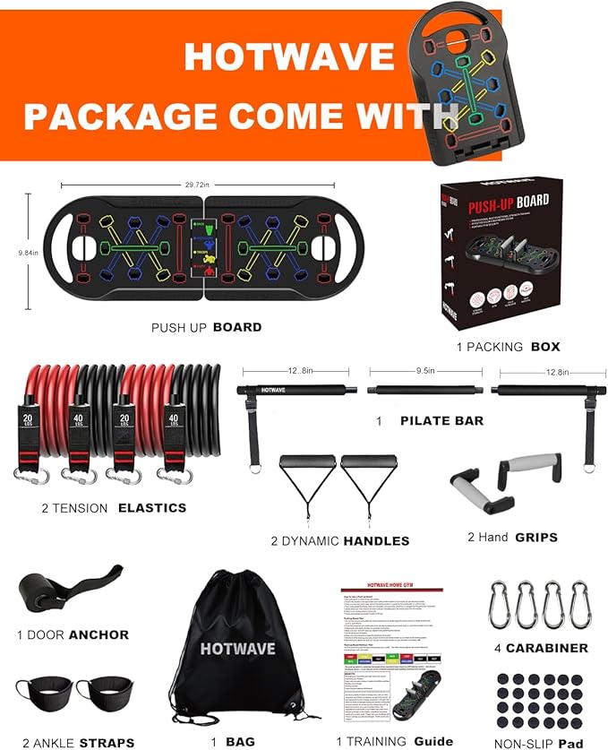 HOTWAVE Push Up Board Fitness, Portable Foldable 20 in 1 Push Up Bar at Home Gym, Pushup Handles for Floor. Professional Strength Training Equipment For Man and Women