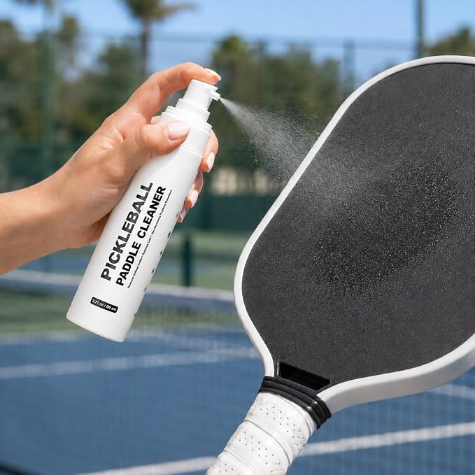 Pickleball Paddle Cleaner Spray Kit, 2.71 oz Cleaning Solution with 2 No-Shed Sponge Pads, Removes Ball Marks, Dirt & Grip Buildup for Carbon Fiber, Fiberglass & Composite Paddles