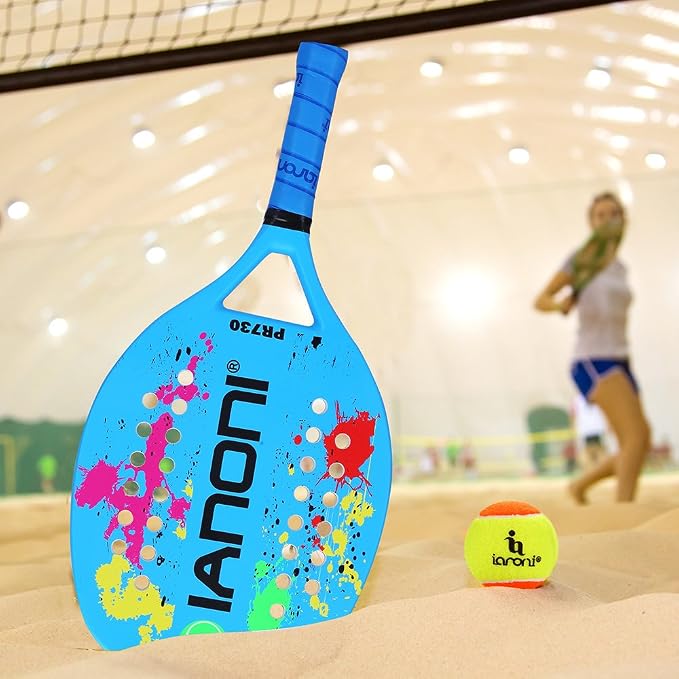 ianoni Beach Tennis Racket,Carbon Fiber Grit Face with EVA Memory Foam Core Beach Tennis Racket