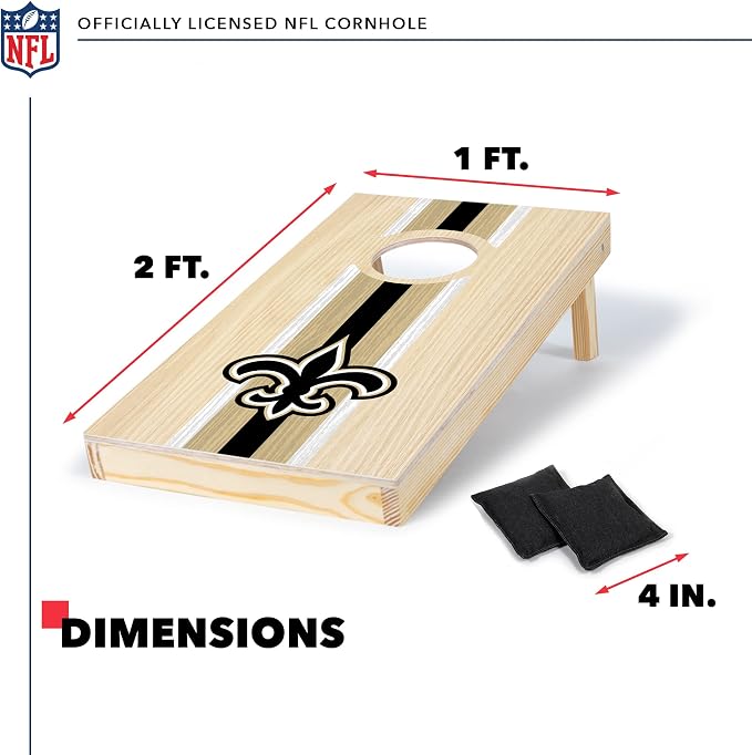 NFL Football Portable Size 1' x 2' Solid Wood Cornhole Set with Direct Print HD Team Graphics – Travel Size