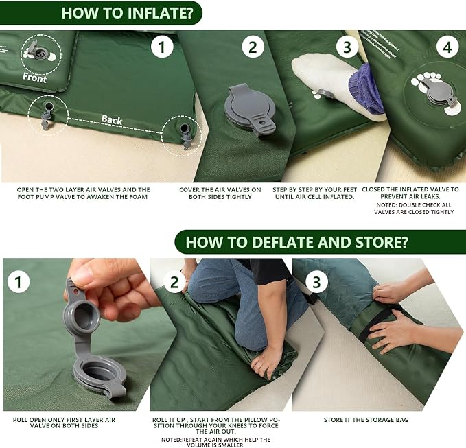 HiiPeak Memory Sleeping Pad, Compact Ultra-Thick Foam Sleeping Mats with Pillow for Camping, Easy Inflate&Deflate,9.5 R-Value Insulated Camping Mattress Pad for Car Travel Tent
