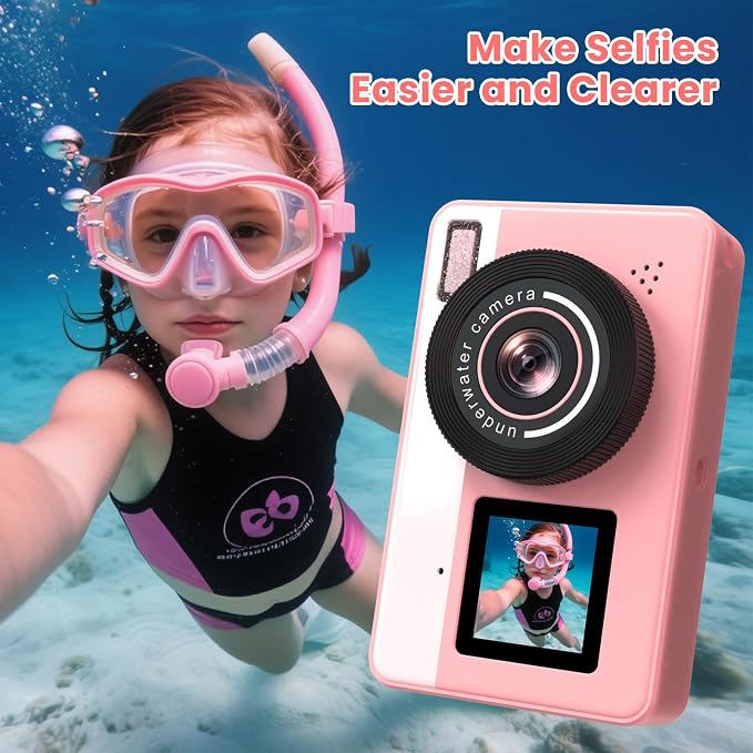 4K Underwater Digital Camera for Kids: 10FT Waterproof Camera - 48MP Floating Camera for Snorkeling - Surfing - Swimming - Dual-Screen Selfie - Autofocus - 18X Zoom - 32GB TF-Card - Pink - 2026 New