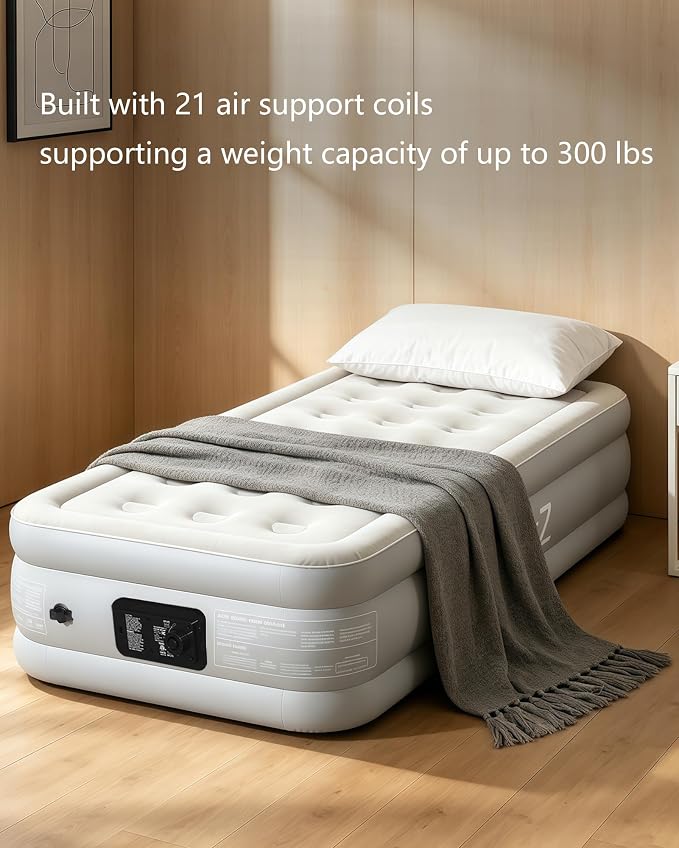 air Mattress, 18-inch Thickened Twin air Mattress, Suitable for Home use, Camping and Travel, Features Quick Inflation and deflation to Save You time (Light Gray, Twin)