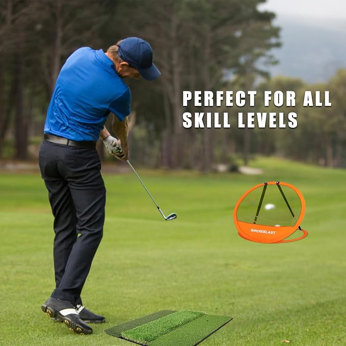 Professinoal Golf Chipping Net with Golf Hitting Mat,12 Practice Foam Balls and 2 Pixing Pins, for Indoor and Outdoor Target Chipping Training