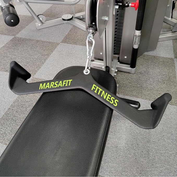 MARSAFIT Home Gym Fitness Rowing T-bar V-bar Pulley Cable Machine Attachment, Bicep Curl Tricep LAT pulldown Bar Back Strength Training Handle Grips LAT Pull Down Bar for Seat Row Workout