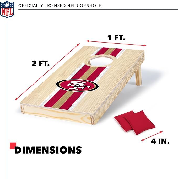 NFL Football Portable Size 1' x 2' Solid Wood Cornhole Set with Direct Print HD Team Graphics – Travel Size