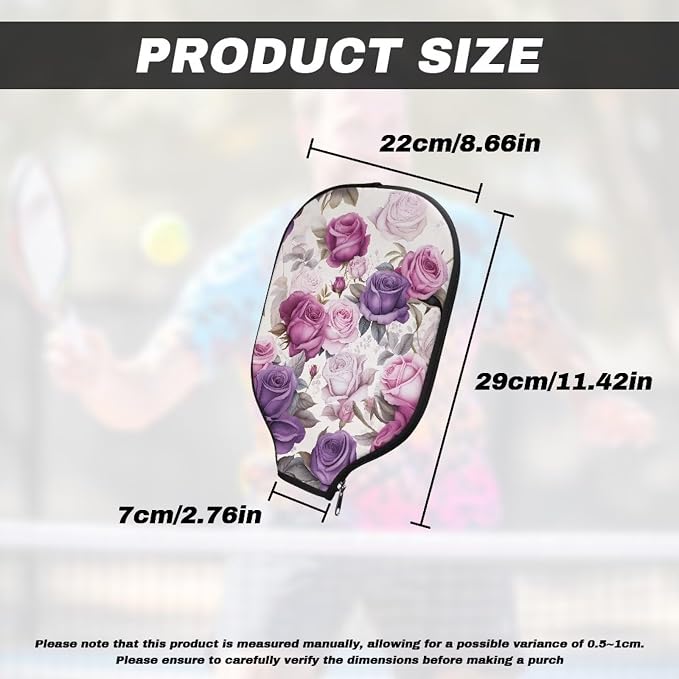 Roses Set of 2 Pickleball Paddle Cover Portable Pickle Ball Rackets Cases Zipper Closure 8.7 X 11.4 in Pickleball Racket Carry Sleeve Pickleball Paddle Covers for Women Fits Most Paddle