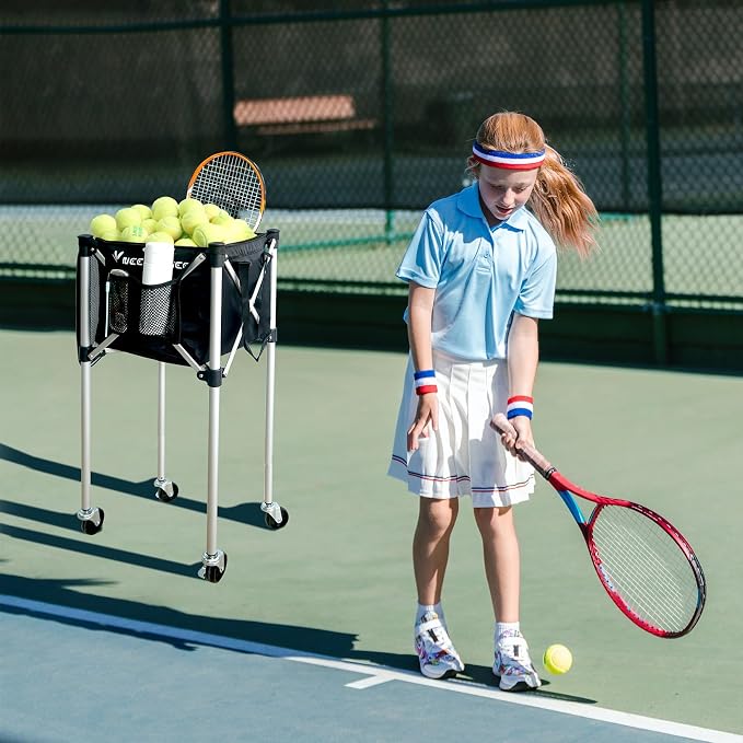 Portable Tennis Ball Hopper Tennis Ball Basket with Wheels Basket Hold Up to 160 Racquetball, Pickleball, Baseball, Badminton