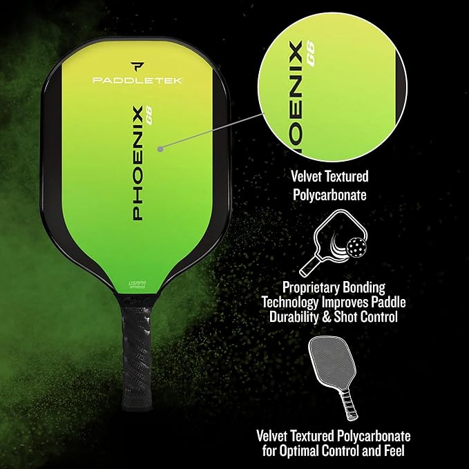Paddletek Phoenix G6 Pickleball Paddle | Professional Pickleball Paddles with Honeycomb Core, Polycarbonate Surface, Graphite PolyCore & High Tack Performance Grip | USAPA Approved