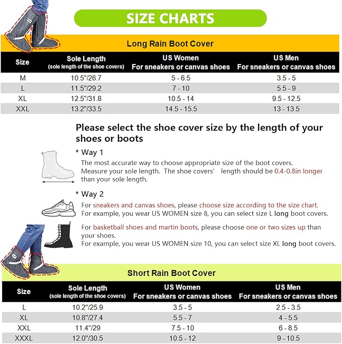 Waterproof Rain Boot Shoe Covers for Men Women with Reflector, Black Non-slip Reusable Boot Covers with Side Zipper, Foldable Anti-Snow Shoe Covers Rainproof Overshoes Over Shoes Galoshes