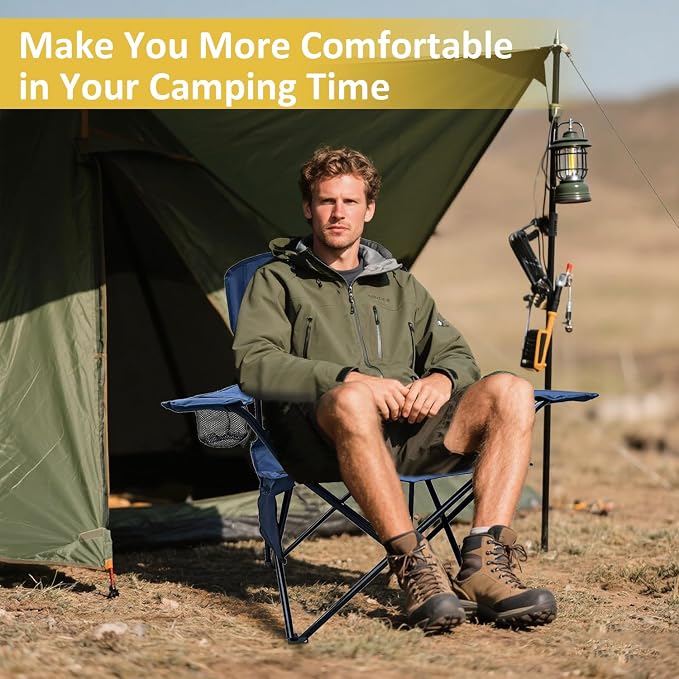 Folding Camping Chair with Cup Holder & Storage Bag, 225lbs Capacity, Large Anti-Sink Feet, Breathable PE Coated Fabric for Outdoor, Hiking, Beach, Fishing, Backpacking, Cyan