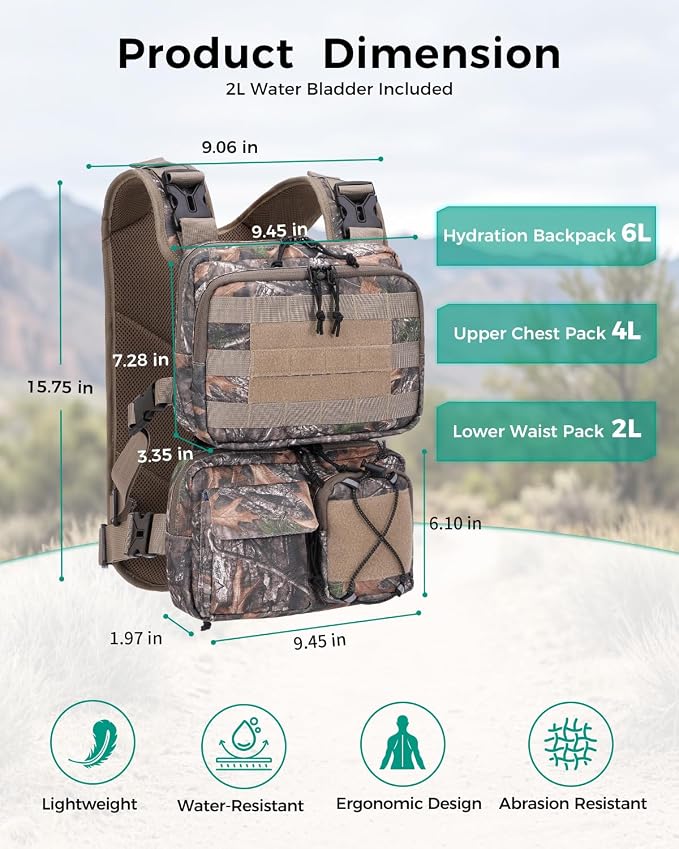 Blue Quartz 3-in-1 Running Vest with 2L Water Bladder, Lightweight Tactical Hydration Backpack with Detachable Waist Pack, Reflective Chest Pack for Hiking Running Cycling Race for Women Men