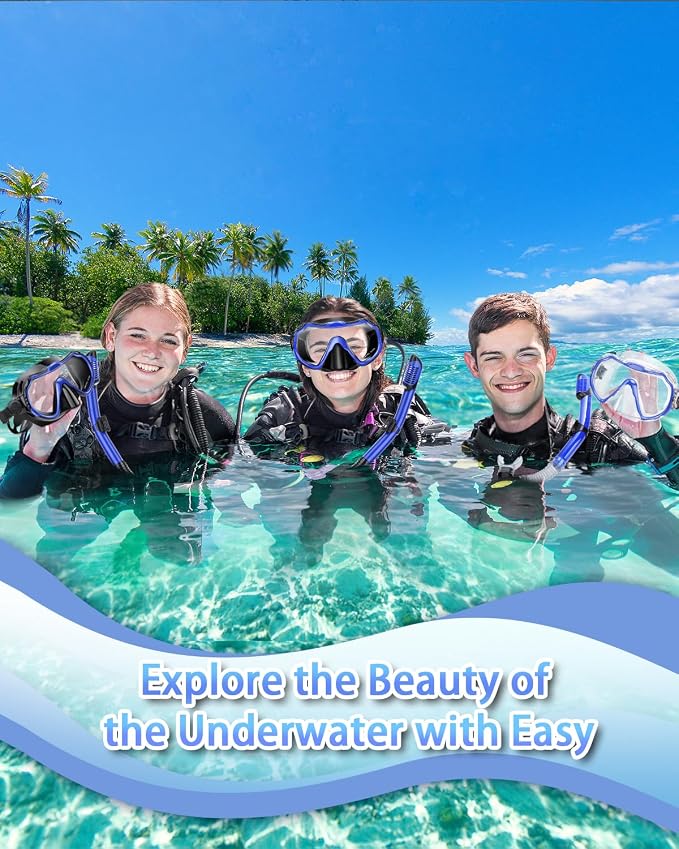 Snorkeling Gear for Adults, Adult Snorkel Set with Panoramic Anti-Leak and Anti-Fog Tempered Glass Snorkel Mask, Dry Top Snorkel, Snorkle Mask Set Adult with Mesh Bag Ear Plug for Snorkeling