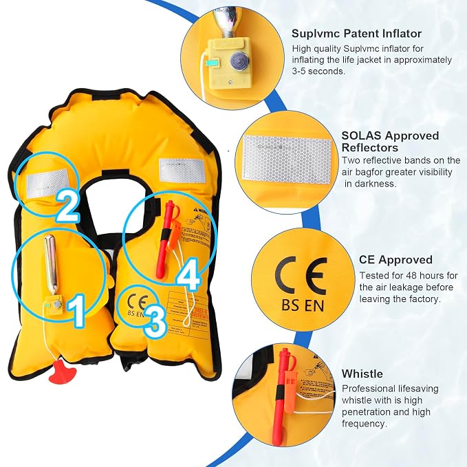 Adult Inflatable Life Jacket/Kayak Buoyancy Vest | Fishing Sailboat PFD Thin Weight Suitable for up to 330 pounds