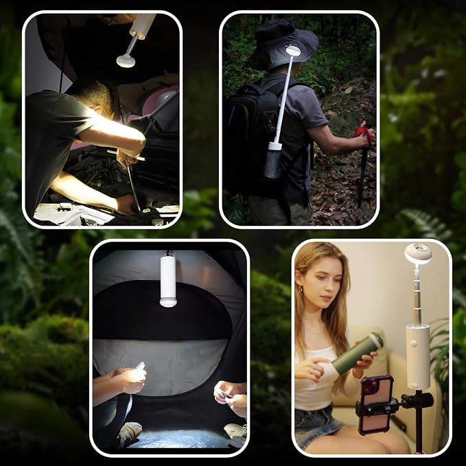 Ultralight Telescopic Camping Lights, Rechargable 5000 mAh Battery Camping Lantarn with Magnetic, IPX65 Waterproof Portable Outdoor Lights for Hiking, Travel, Picnic, Yard (Grey)