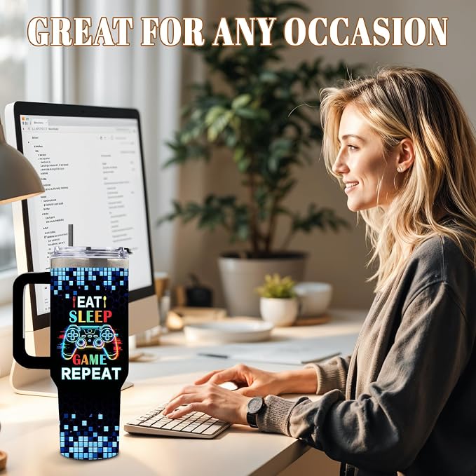 DUUV Gamer Gifts for Gamers Men Teen Boys, Gaming Gifts for Him Teen Son Adults, Gaming 40 Oz Tumbler with Game Controller, Birthday Game Room Decor, Cool Insulated Cup for Christmas Thanksgiving