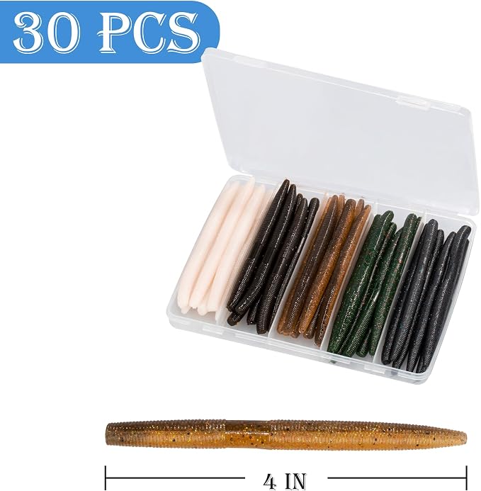 4"/5" Senko Worms Kit, Salt Impregnated Soft Plastic Lures | 30/50/78/100 Wacky Worms for Bass Fishing, Freshwater & Saltwater Applications,Artificial fishing bait