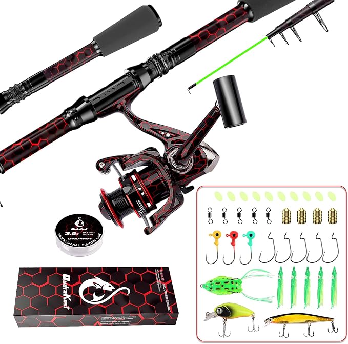 Fishing Rod and Reel Combo, Carbon Fiber Telescopic Portable Travel Fishing Pole for Freshwater and Saltwater, 8.95FT