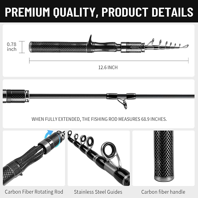 Left-Hand Bait Finesse System Telescopic Rod and Reel BFS Combo | Ultralight BFS kit with 5'10" UL carbon rod, left-hand baitcasting reel, 7g micro jigs, and deep-throat hook remover.