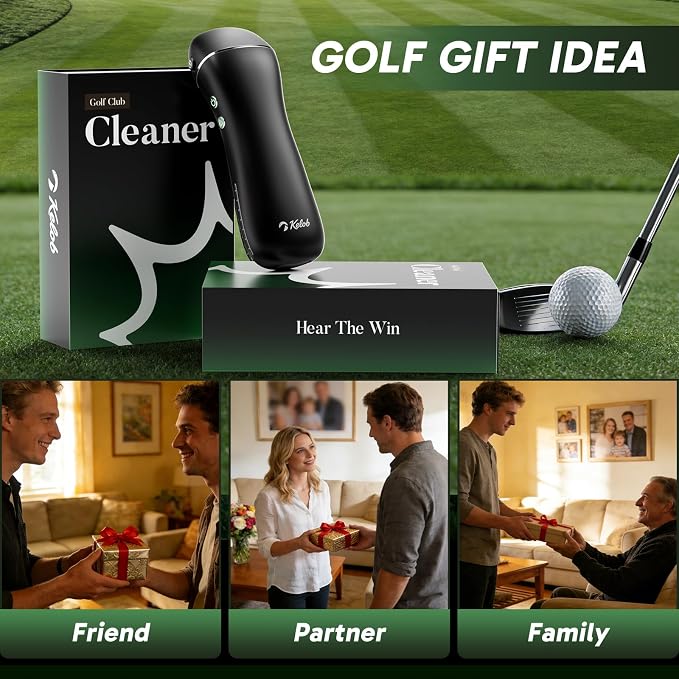 KELOB Electric Golf Club Cleaner Brush – 360° Auto-Rotating, 100ml Water Tank, 2000mAh Type-C Rechargeable, 2-Speed & 2 Brush Heads – High-Pressure Spray for Grooves, Ideal Golf Gift