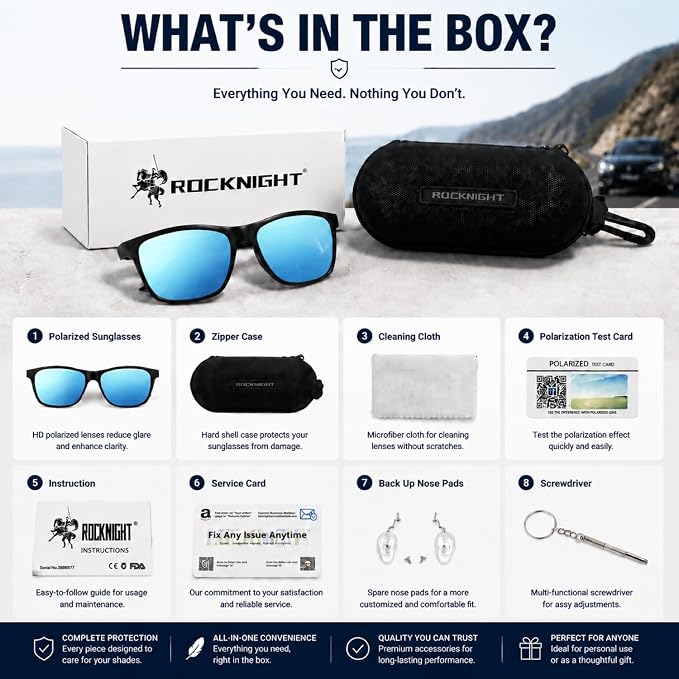 ROCKNIGHT Polarized Driving Sunglasses with Spring Hinges