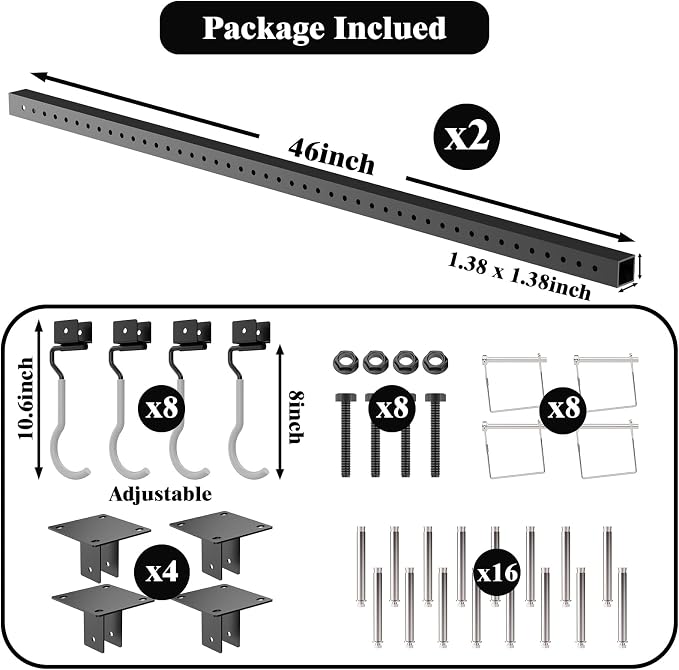 640Lbs Bike Rack Garage Ceiling with 8 Hooks, Bike Hangers for Garage, Ceiling Mount Bicycle Storage, Metal Black 2pcs Set Indoor Use for 8 Bicycles