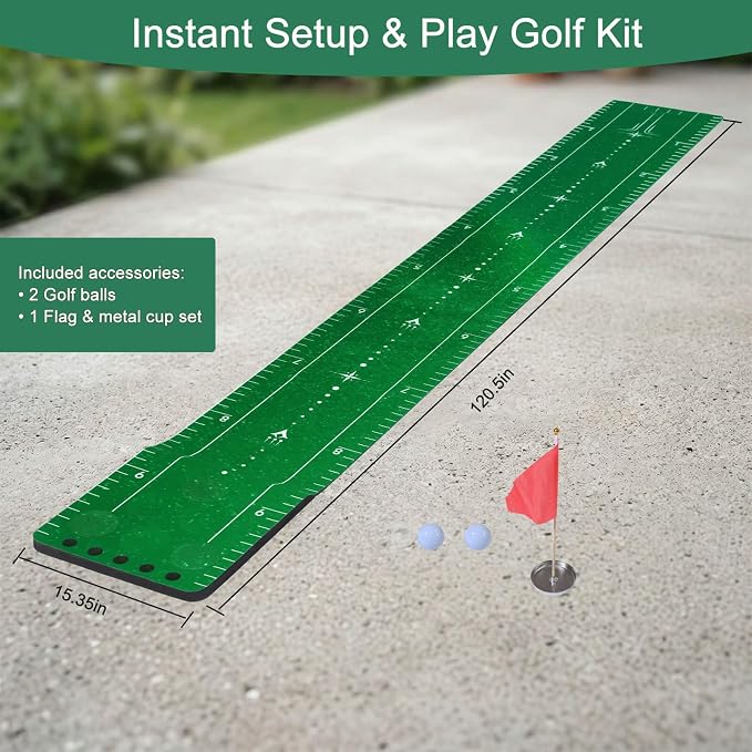 Chriiena Golf Putting Game Mat, Indoor Putting Green Set for Party Game | With 2 Balls, 1 Flag & Cup, Portable Pong Game Mat, Golf Games for Adults, For Backyard, Office, Party Use