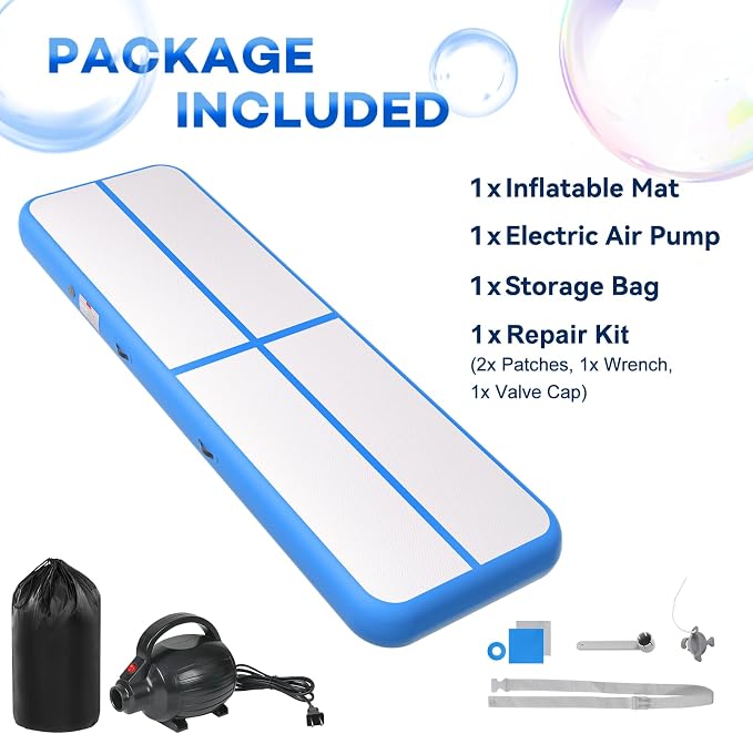 Inflatable Air Gymnastics Tumbling Mat 6ft 10ft 13ft 16ft 20ft, Air Tumble Track Mat 4/8 inches Thickness with Electric Air Pump for Home Use Training Cheerleading Yoga Water Beach Park