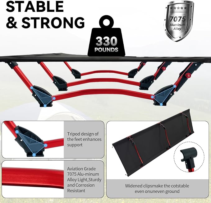 Sutekus Portable Camping Cot, Ultralight & Easy to Set Up, for Outdoor Hiking Travel Beach Mountaineering (Black)