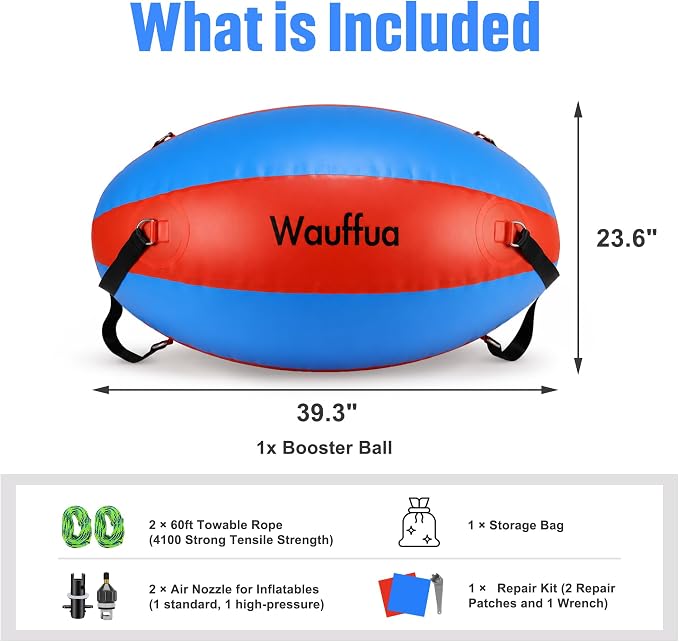 Towable Tube Rope Booster Ball, Tow Rope for Boat Tubing, 2 x 60 ft Rope for Lift and Visibility with 4100lb Break Strength for Boating, Water Sports