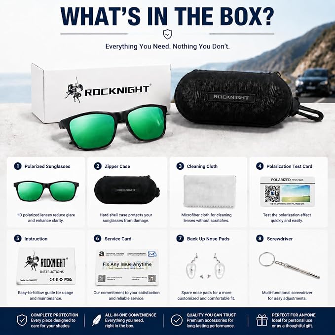 ROCKNIGHT Polarized Driving Sunglasses with Spring Hinges