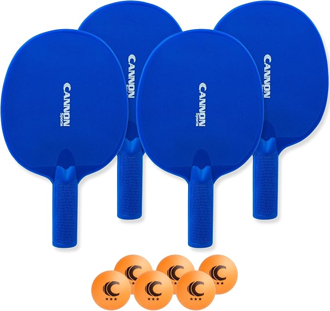 Cannon Sports Unbreakable Table Tennis Paddle Set - 4 Rackets with 6 Pack of 3-Star Table Tennis Balls – Portable Set for 4 Players