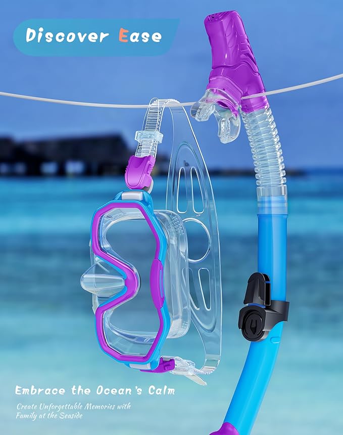 Snorkeling Gear for Adults Kids, Dry-Top Snorkel Set, 180°Panoramic Wide View Diving Mask Breathing Freely Snorkel Mask for Snorkeling Scuba Diving Swimming Travel