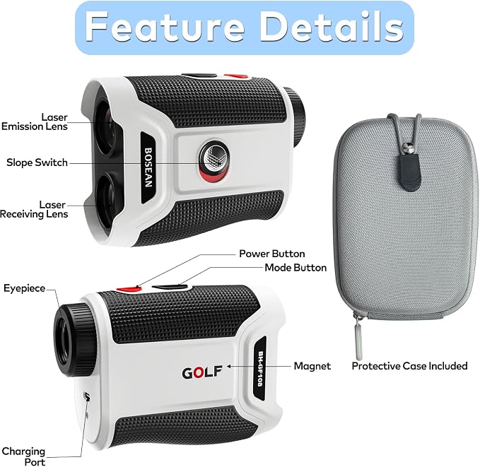 Golf Rangefinder with Slope and Magnetic, 1200/1500 Yards Range Finder Golf, 7X Magnification Flag Lock Vibration, Rechargeable Distance Measurement Device for Golfing Accessories