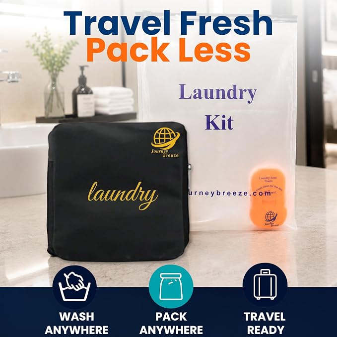Travel Laundry Detergent Sheets and Foldable Travel Laundry Bag – Compact Laundry Detergent Sheets for Traveling, Dirty Clothes Laundry Bag for Hotels, Cruises & Suitcases