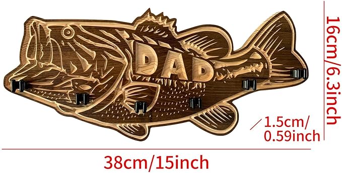 Wood Large Mouth Bass Fishing Rod Holder, Dad Favorite Wooden Fishing Rod Rack, Fishing Pole Rod Holders for Garage, Fathers Day