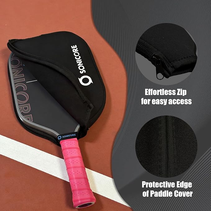 Pickleball Paddle Set, T700 Carbon Fiber, 16mm Core for Control & Spin, Includes 1 Paddle, Paddle Sleeve Cover, 2 Wristbands & 1 Grip Tape | Sonicore CourtVibe
