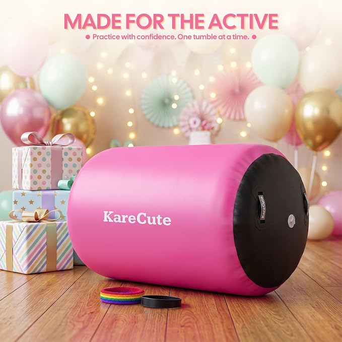 Gymnastics Air Barrel Roller, Inflatable Octagon Tumbling Mat, Tumble Track Equipment for Kids, Cheerleading & Back Handspring Training for Home Gym without Pump