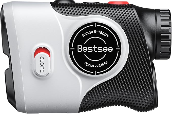 Bestsee Golf Laser Rangefinder 1500Yards - 0.3s FlagLock w/Vibration, 7X Magnification, Red Backlight, 85% Light Transmission Lens, Built-in Magnet Stripe for Golfing/Hunting | Golf Accessories
