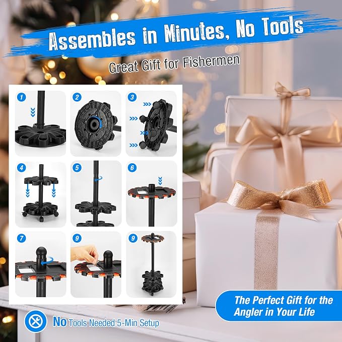 Fishing Rod Holder for Garage Storage, Holds Up to 16 Rods | Fishing Pole Holders, 360 Degree Rotating Pole Rack with Wheels for Ground, Fishing Pole Storage